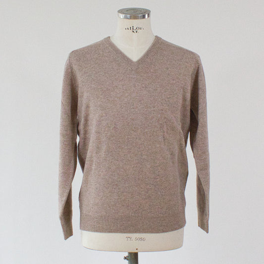 Alan Paine V-ringad Lammullströja, Beige